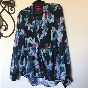 Jennifer Lopez Floral Surplus Blouse XL Blue hi Lo
